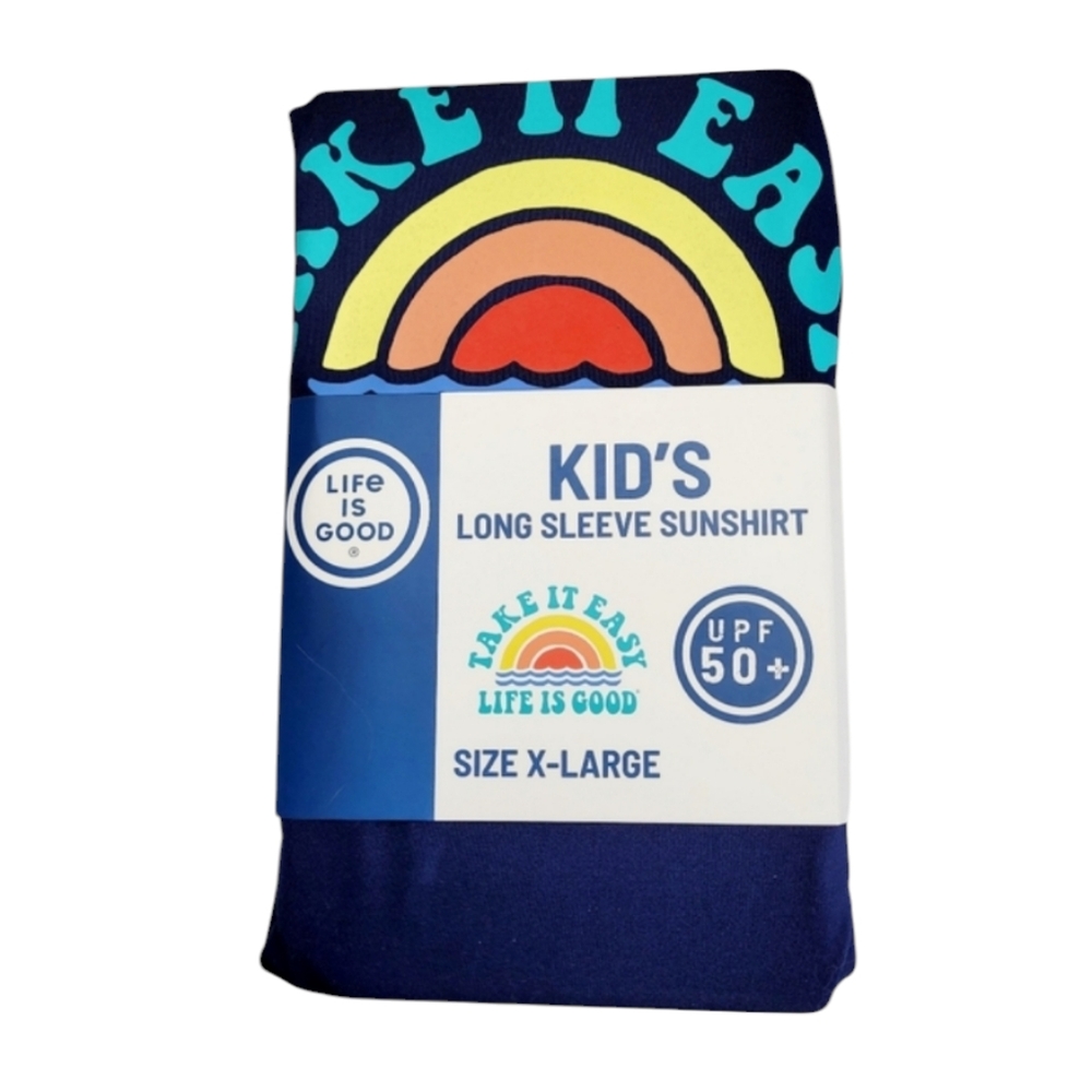 Life Is Good Kid's Long Sleeve Navy Blue Sunshirt UPF 50+ W/Graphic XLarge/Large